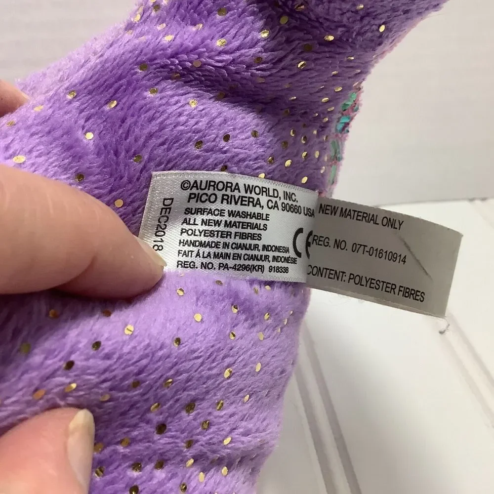 Aurora 16” Plush Narwhal WHALE Purple Gold Glitter Stuffed Animal